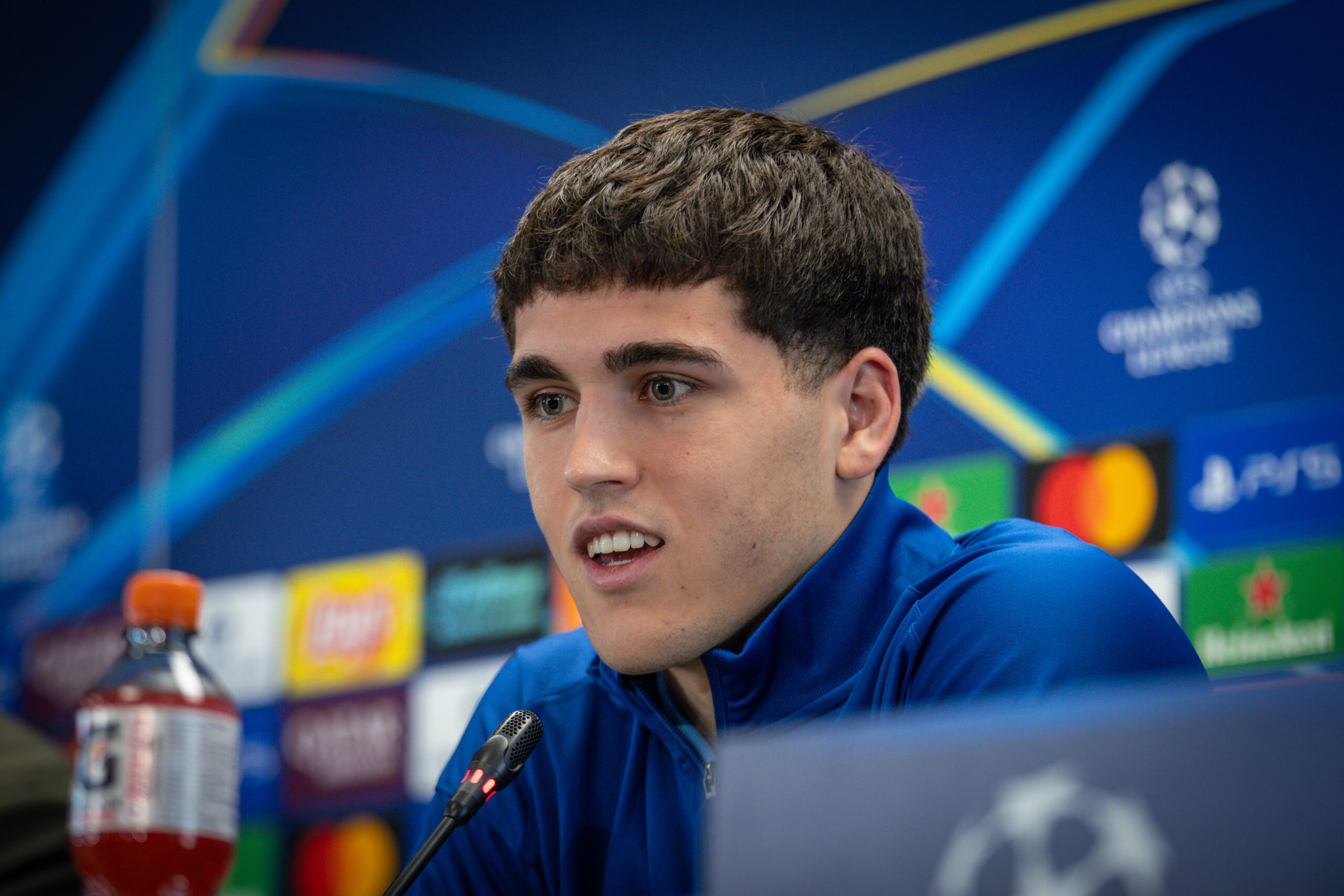 pau cubarsí speaks during uefa champions league pre match press conference